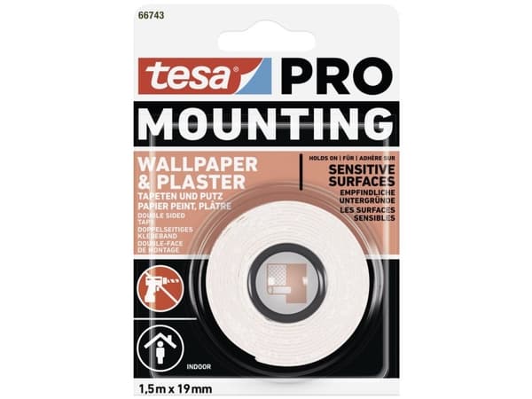 tesa Mounting PRO Tapete & Putz 66743-00000-00 Monteringsbånd Hvid (L x B) 1,5 m x 19 mm 1 stk 1 stk