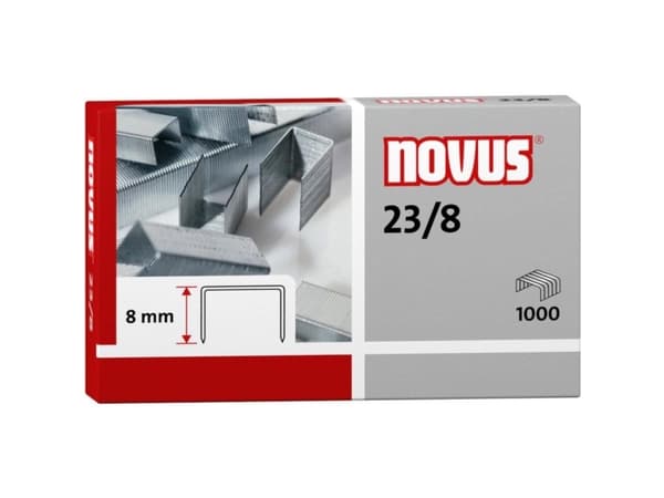 Novus 23/8, Pakke med stifter, 8 mm, Festing, 1000 stifter, Rustfritt stål, 50 ark