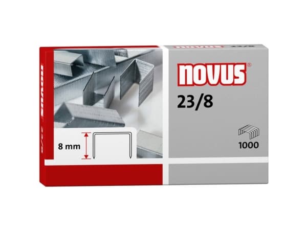 Novus 23/8, Pakke med stifter, 8 mm, Festing, 1000 stifter, Rustfritt stål, 50 ark