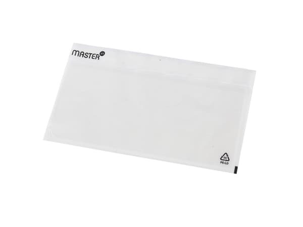 Følgeseddellomme i genbrugsplast LD u/tryk 240x140mm 1000stk/kar Plast40/Plast20/Papir46