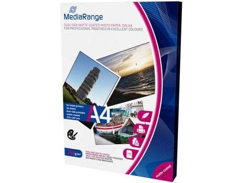 MediaRange MRINK112, Matta, 250 g/m², Mustesuihku, A4, Valkoinen, 50 arkkia