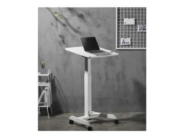 DELTACO Office - Sit/stand työpöytä - siirrettävä - suorakulmainen - muovi, alumiini, lastulevy, teräs, melamiini - valkoinen - valkoinen jalusta - v
