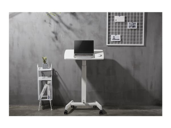 DELTACO Office - Sit/stand työpöytä - siirrettävä - suorakulmainen - muovi, alumiini, lastulevy, teräs, melamiini - valkoinen - valkoinen jalusta - v