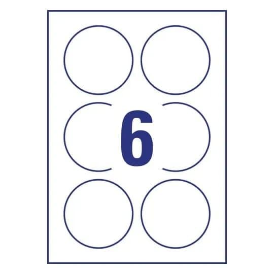 Avery 6229REV-10, Valkoinen, Pyöreä, Irroitettava, A4, Paperi, Universaali
