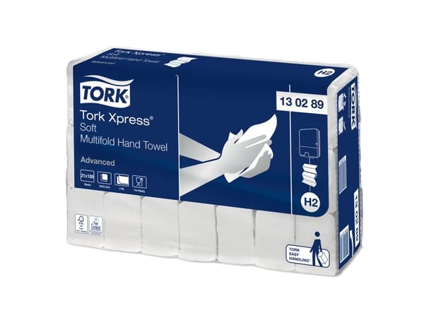 Håndklædeark Tork H2 Xpress Soft Multifold Advanced 2-lags hvid -  (21 pakker x 180 ark)