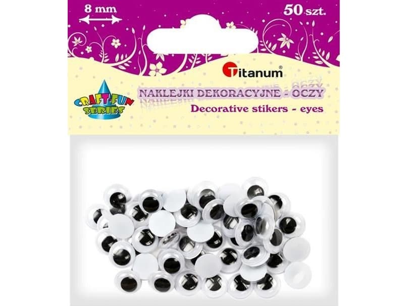 Titanum Moving eyes 8mm self-adhesive 50pcs, CRAFT-FUN