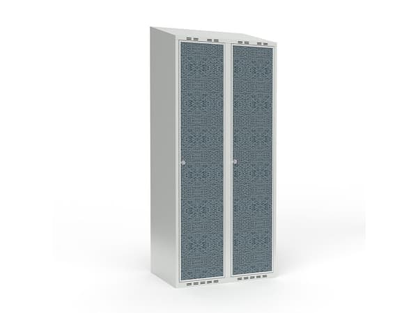 Koulun kaappi 2x300 Suora katto 1 lokeron korkeus Vaaleanharmaa laminaattiovi Sylinterilukko