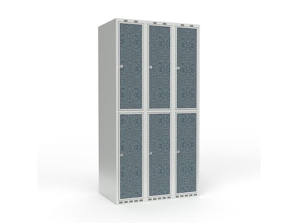 Skolskåp 3x300 Rakt tak 2 fack på höjden Ljusgrå laminatdörr Cylinderlås