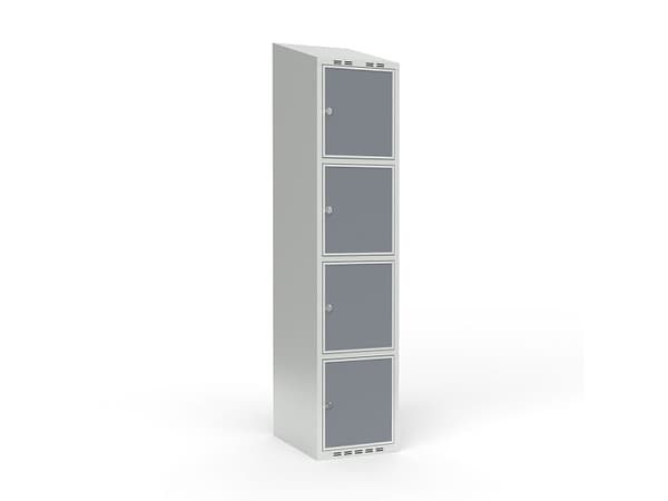 Koulun kaappi 1x400 Suora katto 4 lokeroa korkeudella VirrVarr Musta laminaattiovi Lukituskahva