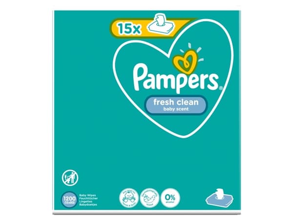 Pampers Fresh Clean -  Vådservietter til baby, Dermatologisk testet, Allergivenlig, Neutral pH, Parfumefri
