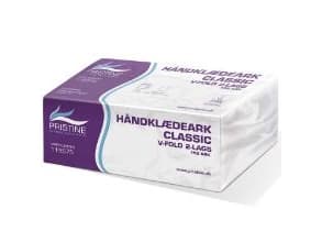 Håndklædeark Pristine Classic V-Fold 2-lag L25xB22xD11cm Genbrug Natur,20 pk x 150 stk/krt