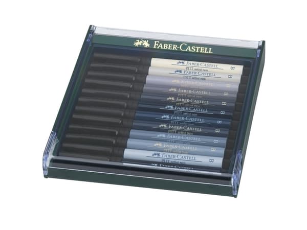 Faber-Castell PITT Artist Pen B - Penselpenna - permanent - gråa färger av olika slag - india bläck (paket om 12)