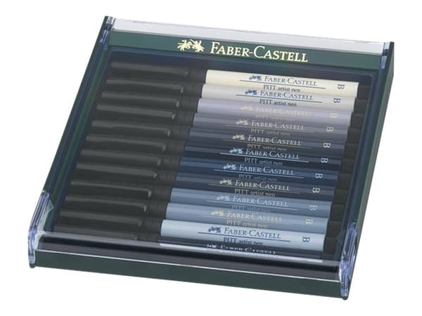 Faber-Castell PITT Artist Pen B - Penselpenna - permanent - gråa färger av olika slag - india bläck (paket om 12)