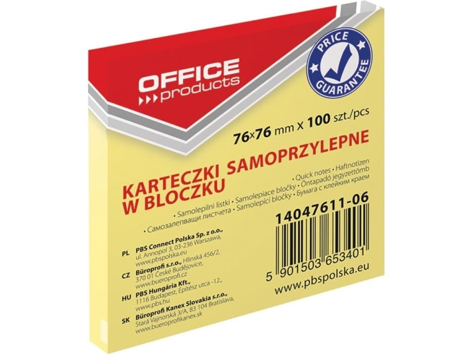 Office Products Pbs self-adhesive notes 76x76mm yellow 14047611-06 100k