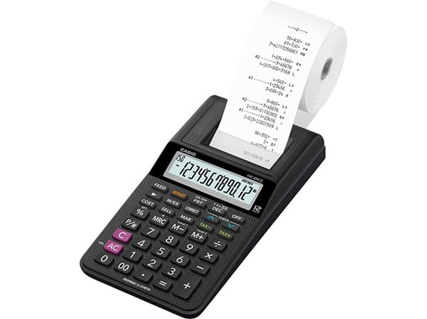 Strimmelregner Casio HR-8RCE, sort, 12 cifre