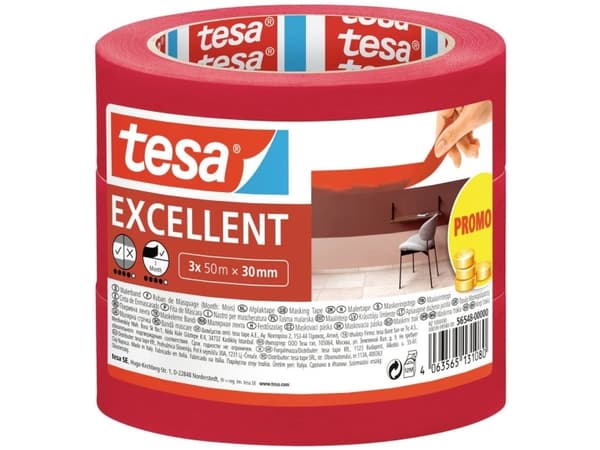 tesa EXCELLENT 56548-00000-00-00 Crepebånd Rød (L x B) 50 m x 30 mm 3 stk 3 stk
