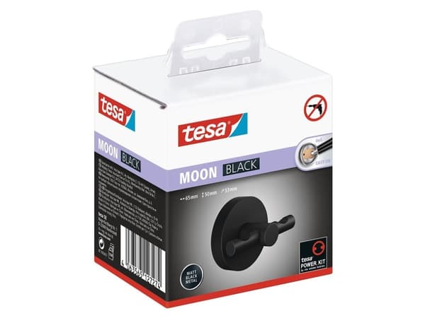 TESA MOON BLACK, Sisätila, Pyyhekoukku, Musta, Metalli, Pyöreä, 65 mm