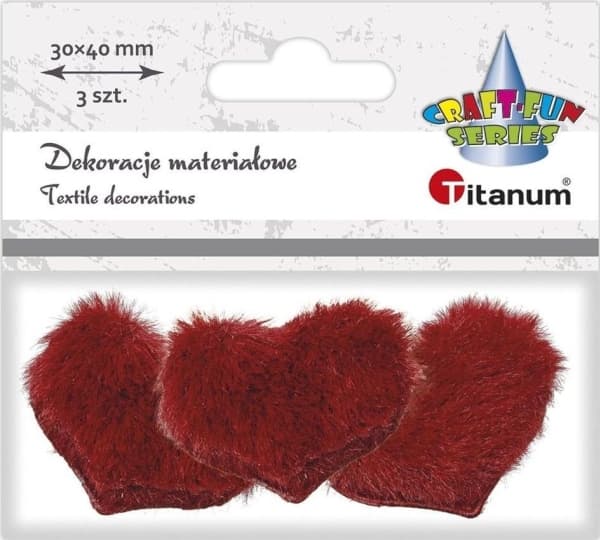 Titanum tygprydnad hjärtan 30x40mm röd 3st