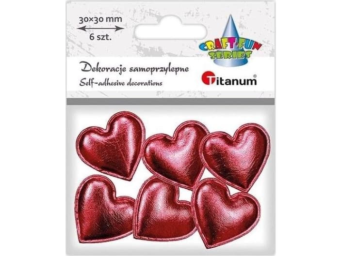 Titanum Decorations for adhesive PU hearts red 6 pcs
