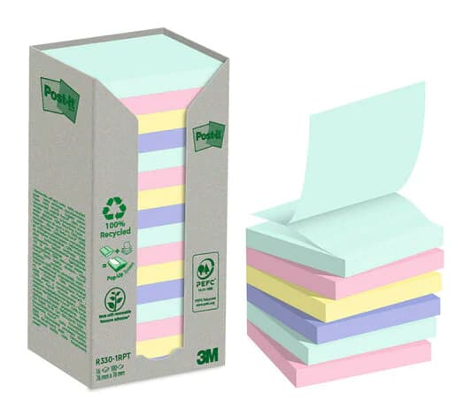 Post-It Z-Notes Recycling, 76 x 76 mm, pakke a 16 stk