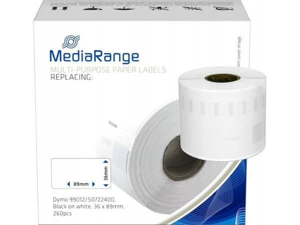 MediaRange - Papir - permanet adhesiv - svart på hvitt - 36 x 89 mm 260 etikett(er) (1 rull(er) x 260) merkelapper (alternativ for: DYMO 99012, DYMO