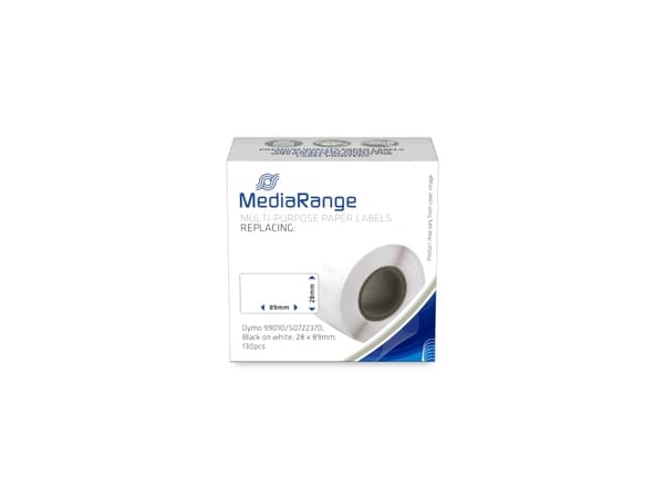 MediaRange - Papir - permanet adhesiv - svart på hvitt - 28 x 89 mm 130 etikett(er) (1 rull(er) x 130) boks - merkelapper (alternativ for: DYMO 99010