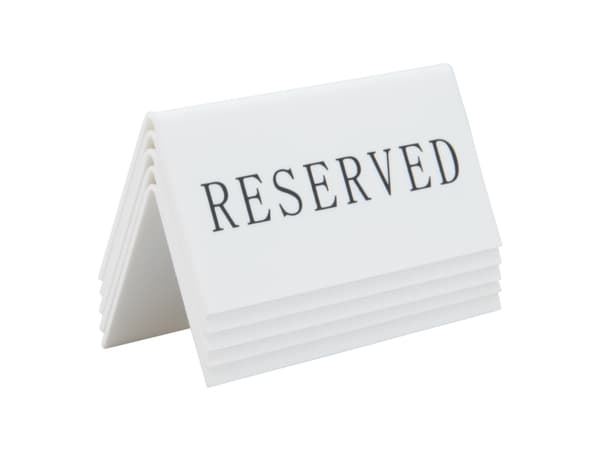 Securit® 5x RESERVED bordskilte i hård hvid akryl