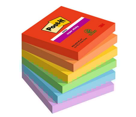 Post-It Super Sticky Notes Playful, 76 x 76 mm, pakke a 6 stk