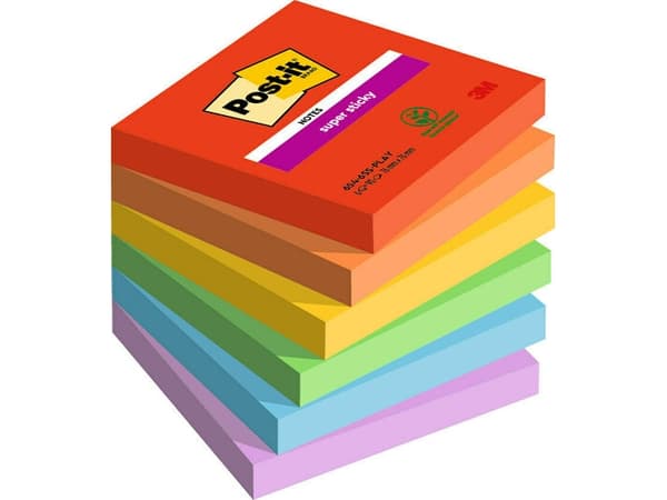 Post-It Super Sticky Notes Playful, 76 x 76 mm, pakke a 6 stk