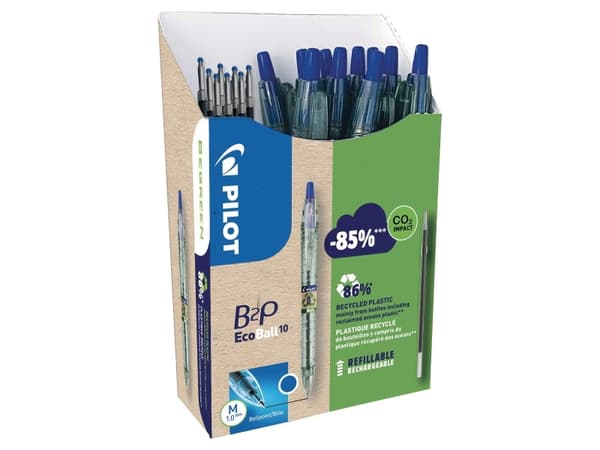 Kuglepen Pilot Ecoball, 1 mm, blå, pakke a 10 stk.