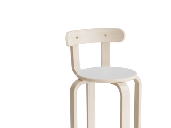 Pall Oscar med ryggstöd, 440 mm, sits i ljusgrå laminat, ram i vitpigmenterad björkfaner
