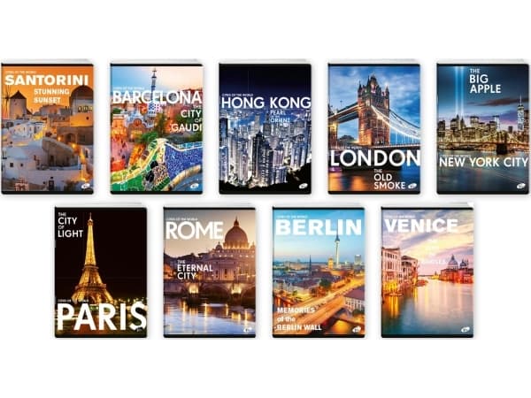 Elisa Notebook A5/80K checkered CITIES BY DAY MIX (10 pcs)