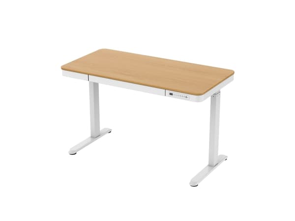 Tuckano Elektrisch höhenverstellbarer Schreibtisch ET119W-C weiß/Eiche, Weiß, Holz, 50 kg, 600 - 1200 mm, Holz, Rechteckige Form, Stahl