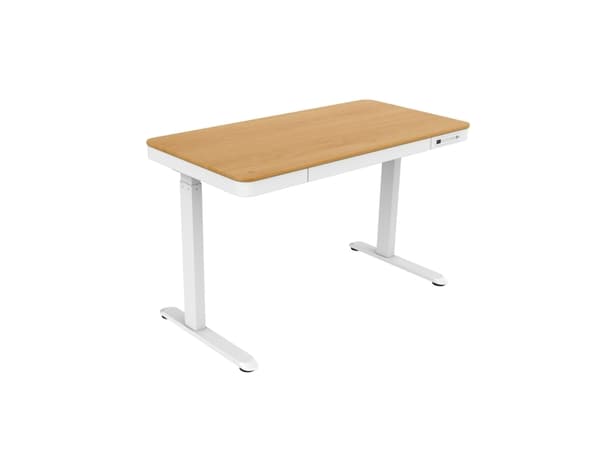 Tuckano Elektrisch höhenverstellbarer Schreibtisch ET119W-C weiß/Eiche, Weiß, Holz, 50 kg, 600 - 1200 mm, Holz, Rechteckige Form, Stahl