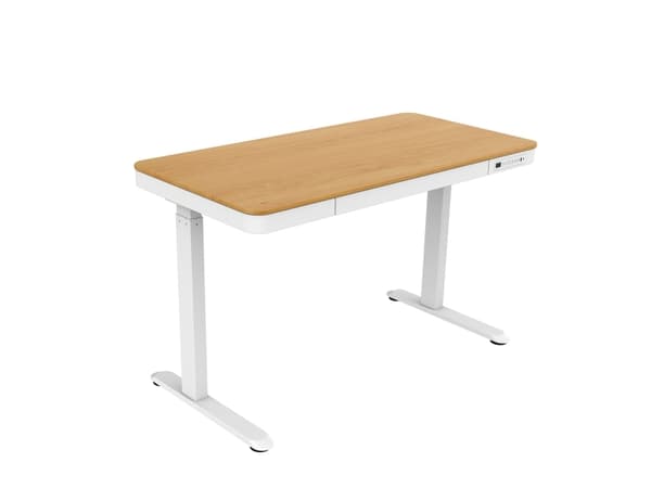 Tuckano Elektrisch höhenverstellbarer Schreibtisch ET119W-C weiß/Eiche, Weiß, Holz, 50 kg, 600 - 1200 mm, Holz, Rechteckige Form, Stahl