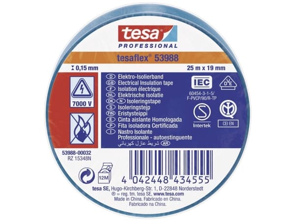 tesa tesaflex IEC 53988-00032-00 Isoleringsbånd Blå (L x B) 25 m x 19 mm 1 stk