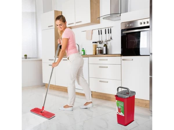 GreenBlue litteä moppi, jossa on ämpäri ja pystypylväs, kaksi mikrokuitukasettia HQ, tilavuus 5,7 l, MaxiClean GB870