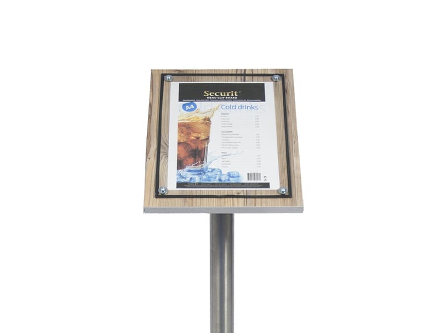 Securit MCS-A4-OAK, Informationsställ, A4, Glas, Plast, Rostfritt stål, Trä, Satinstål, Trä, 340 mm, 90 mm