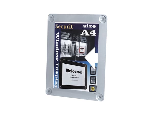 Securit® dobbeltsidet A4 vinduesdisplay ramme i grå