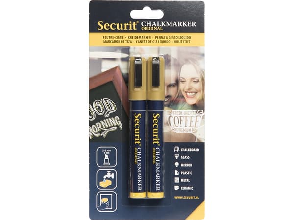 Securit® original kridtmarker sæt med to i guld