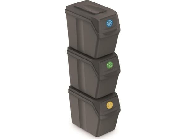 Sett med Prosperplast Sortibox 3x20L grå ISWB20S3 segregeringskurver
