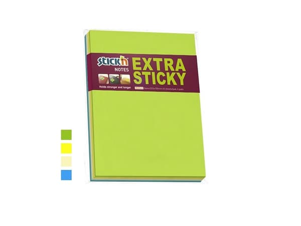 Notes Stick'N ekstra sticky 203x150mm 45 blade ass. 4blk/pak