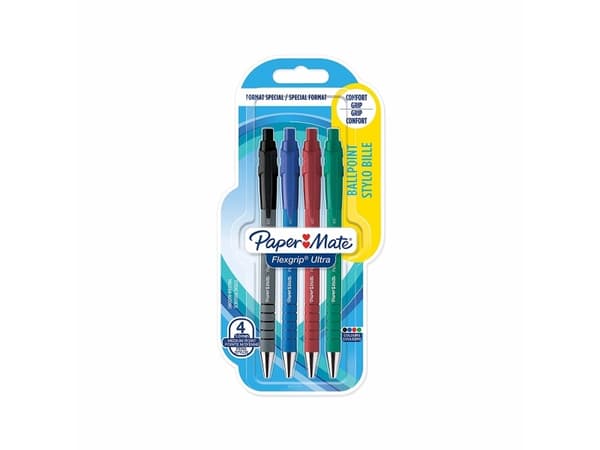Papermate FlexGrip Ultra 3+1, Black,Blue,Green,Red, Black,Blue,Green,Red, Clip-on retractable ballpoint pen, Fine/Medium, Round, 1 mm