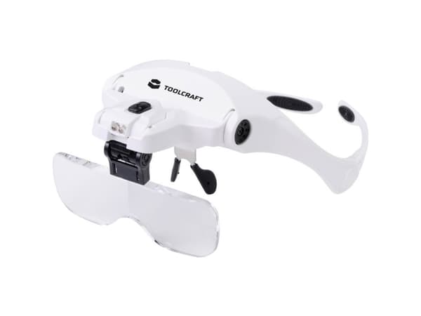 TOOLCRAFT 2469761 Lupbriller med LED-belysning Forstørrelsesfaktor: 3.5 x, 2.5 x, 2.0 x, 1.5 x, 1.0 x Linsestørrelse: (L x B) 95 mm x 34 mm