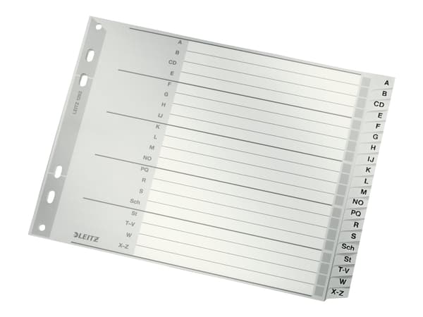 Leitz - Inndeler - 20 deler - fortrykt: A-Z - for A4 Extra (235 × 322 mm) - med fliker - grå