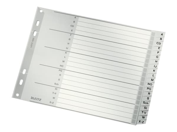 Leitz - Inndeler - 20 deler - fortrykt: A-Z - for A4 Extra (235 × 322 mm) - med fliker - grå