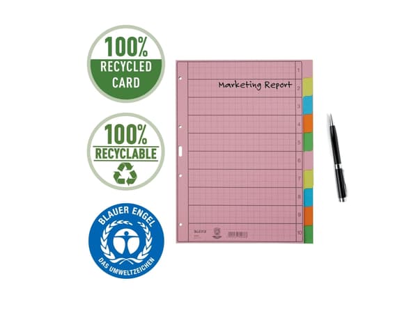 Leitz 43400000, Tyhjä välilehtihakemisto, Paperi, Monivärinen, Muotokuva, A4, 130 g/m²