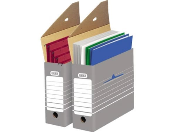 ELBA tric arkivboks, bredde 95 mm, for A4, gråhvit? laget av solid bølgepapp, mål: (B)95 x (D)340 x (H)265 mm (83420)