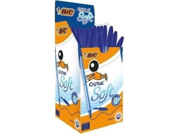 BIC Cristal Soft, Klämma, Kulspetspenna, pinnformad, Blå, 50 styck, Medium