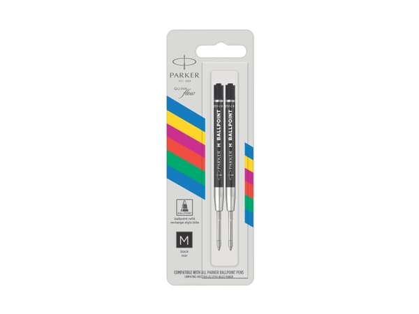 Parker Quinkflow, Sort, Medium, Sort, Rustfritt stål, Kulepenn, Blister, 2 stykker